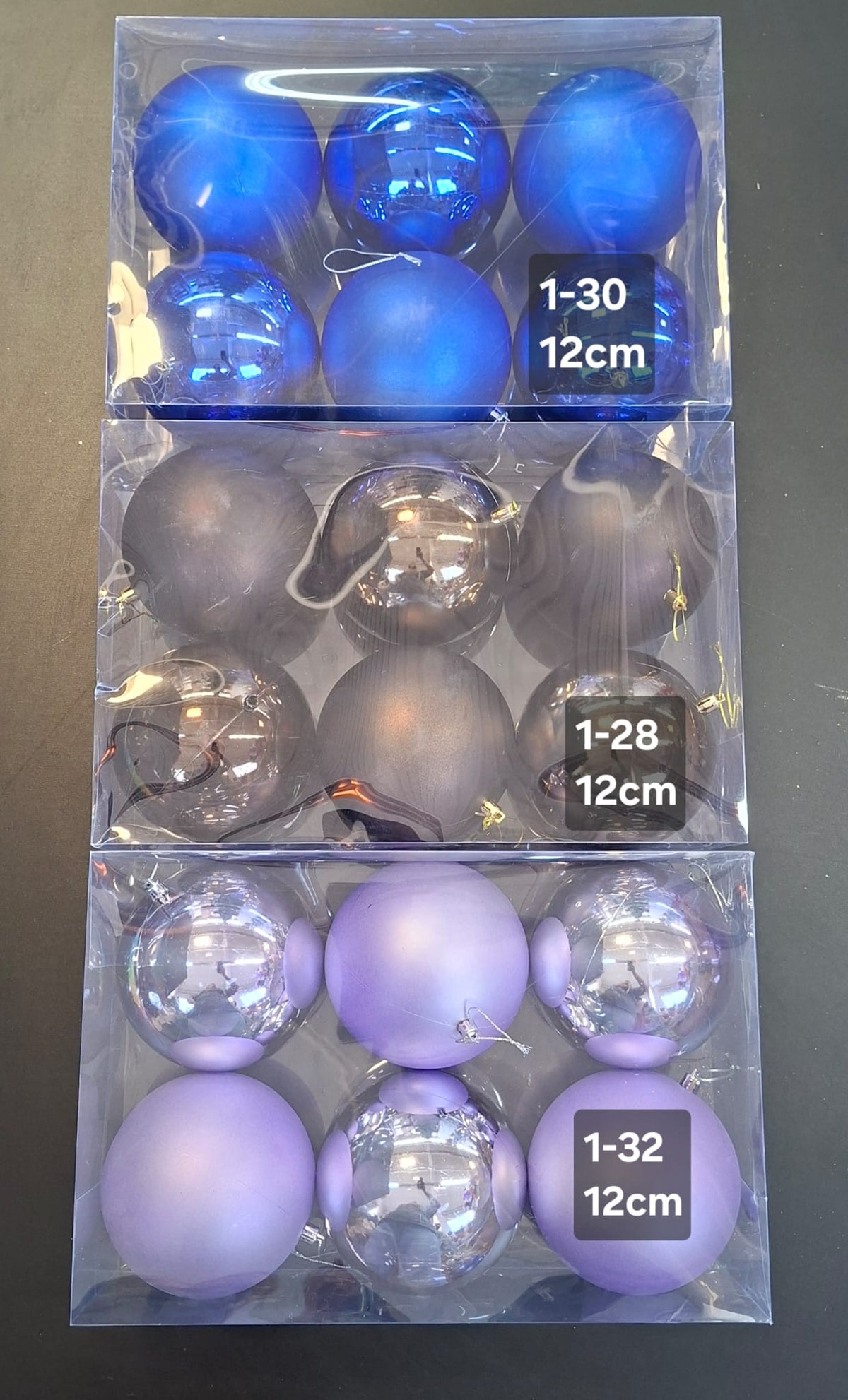 Globuri Crăciun – albastru, mov, maro 12cm 6/set