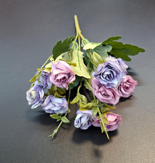 Buchet 10 trandafiri artificiali mov si lila – flori decorative, 33cm