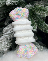 Bomboană decorativă alb pastel Crăciun – 15cm set 10 bucăți