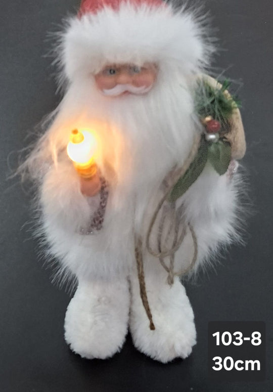 Moș Crăciun alb cu lumină, decor festiv de iarnă - 30cm