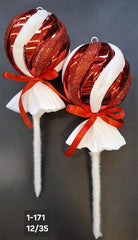 Figurine de brad bomboane sferice roșii 12x35cm, set 2 buc