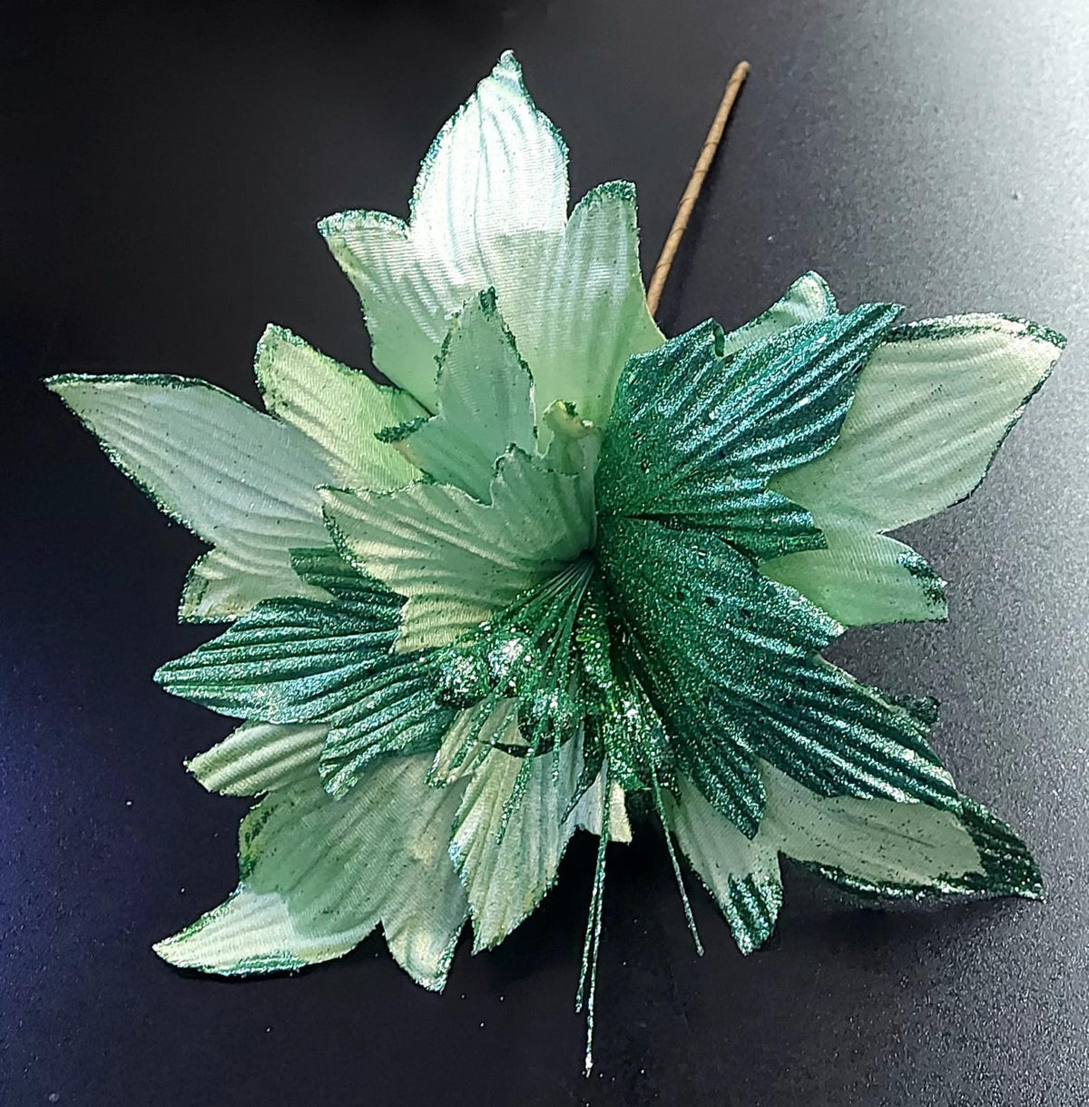 Flori Crăciun verzi cu sclipici 10/set