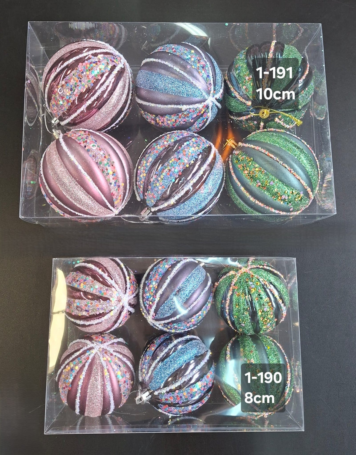 Globuri Crăciun sclipitoare 10cm / 8cm – mix culori