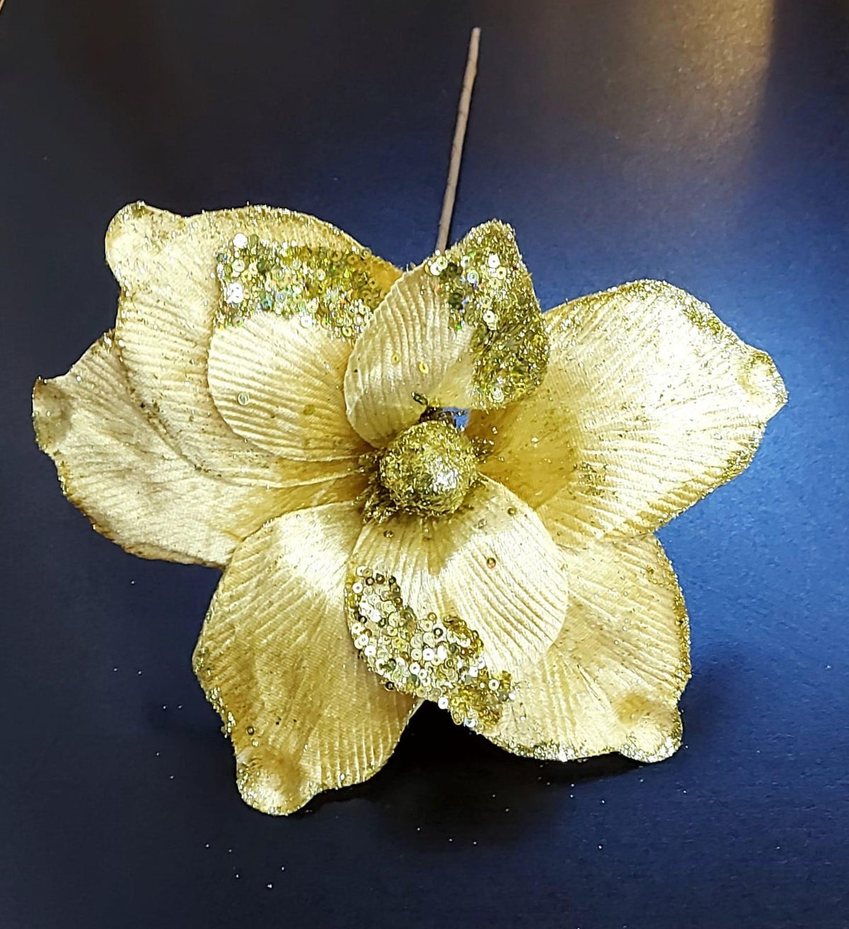 Flori Crăciun aurii cu sclipici și paiete 10/set