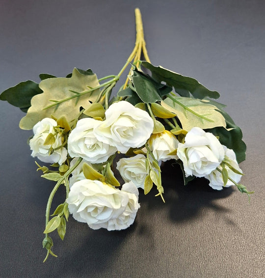 Buchet 10 trandafiri artificiali crem – flori decorative, 33cm