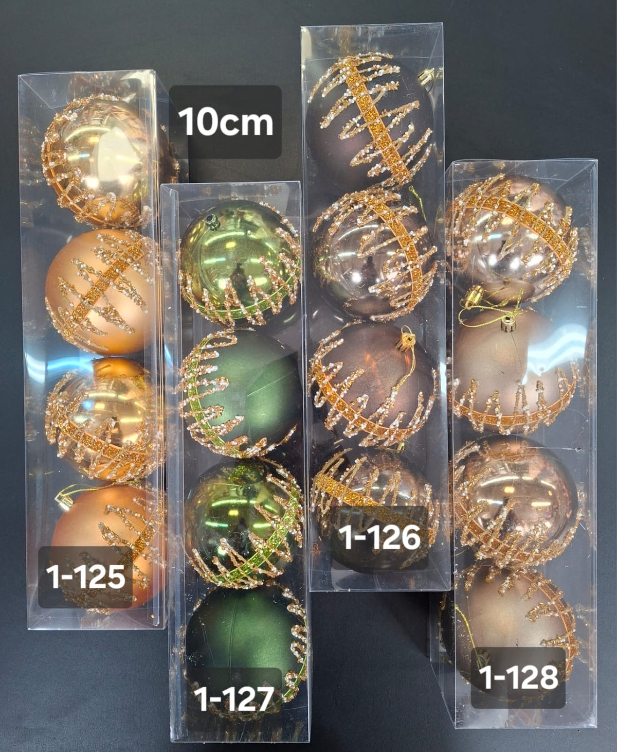 Set 4 Globuri Crăciun Decorative 4 culori cu Sclipici - 10cm