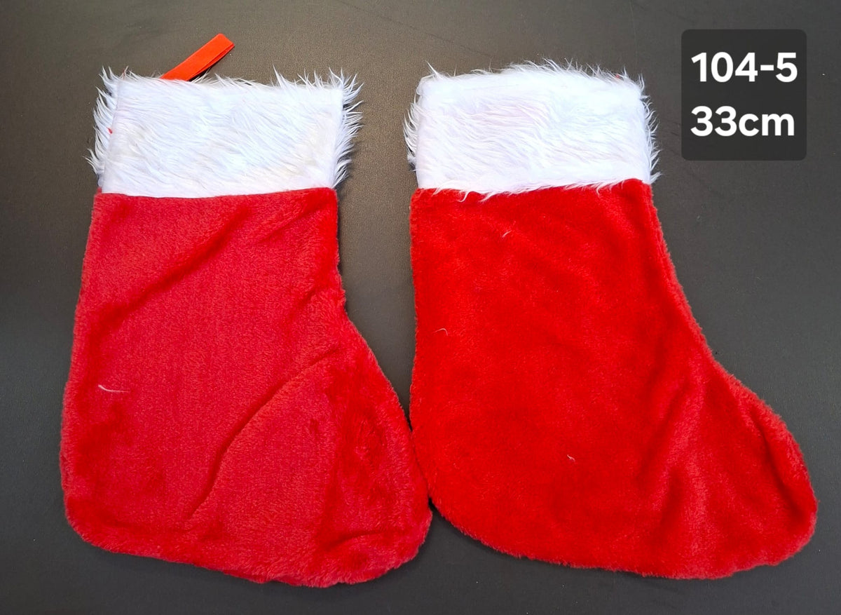 Set 12 ciorapi mari Moș Crăciun – pluș roșu cu margine albă 33cm