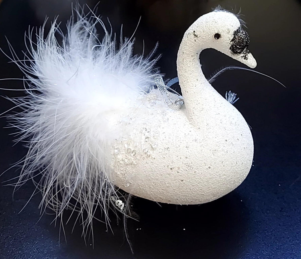 Ornament Crăciun Lebădă Albă cu Pene și Sclipici - 15cm 5/set