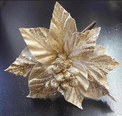 Flori Crăciun aurii cu sclipici 10/set