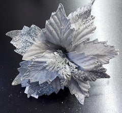 Flori Crăciun argintii cu sclipici intens - 10/set