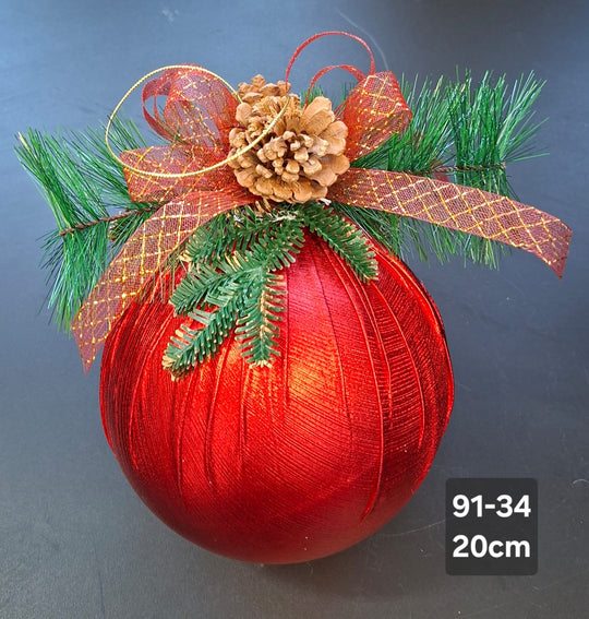 Glob decorativ Crăciun roșu cu con și fundiță aurie - 20cm
