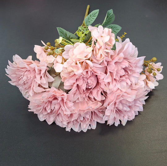 Buchet artificial dalii roz, 6 flori, 44cm