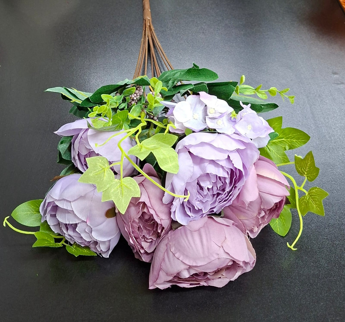 Buchet cu Bujori Mov Lila 49cm – Flori Artificiale din Material Textil