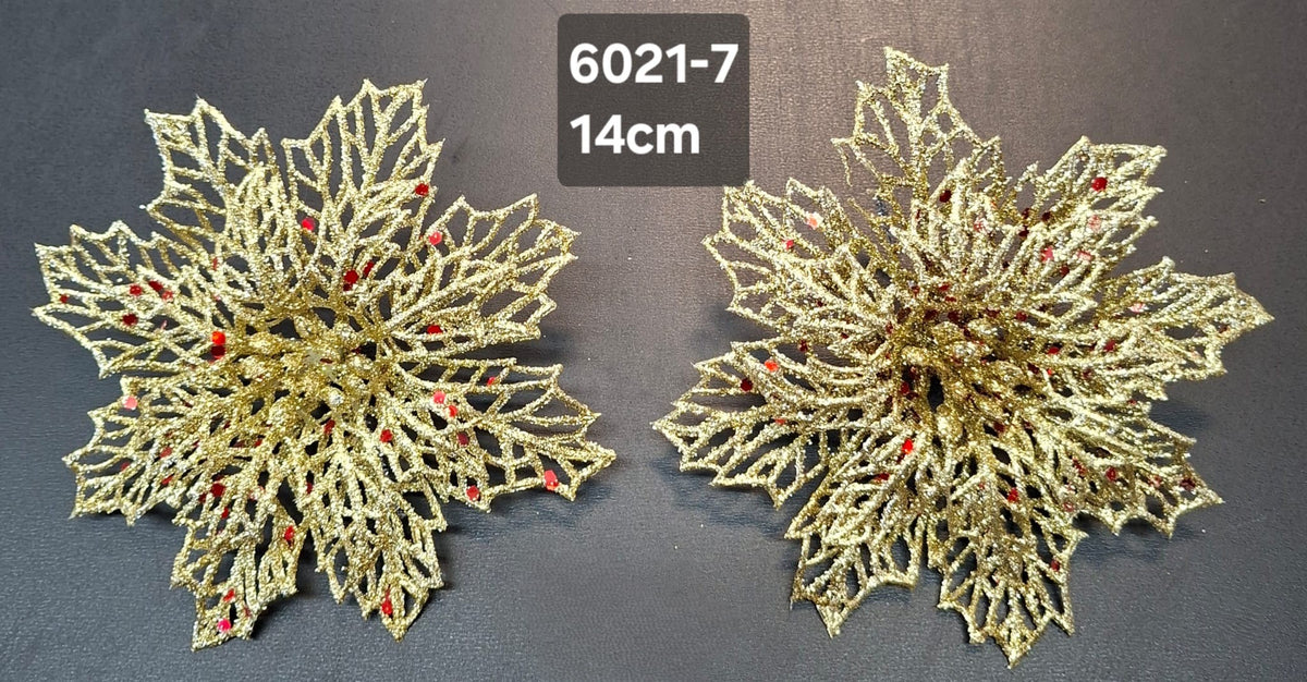 Crăciunițe decorative aurii cu sclipici - 14cm, set 2 bucăți