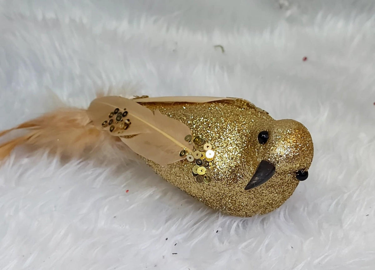 Ornament Crăciun Pasăre Aurie cu Pene și Paiete - 15cm