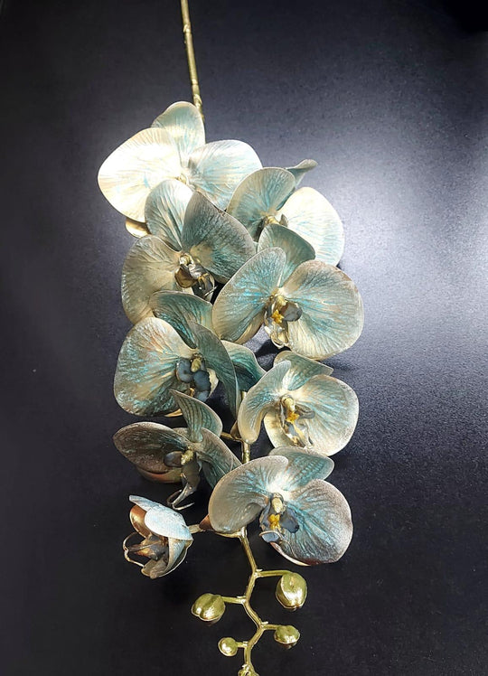 Orhidee artificială verde-albăstruie din silicon – 100 cm, floare decorativă realistă