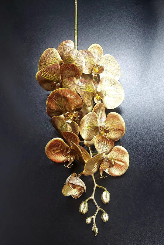 Orhidee artificială bronz-auriu din silicon – 100 cm, floare decorativă realistă