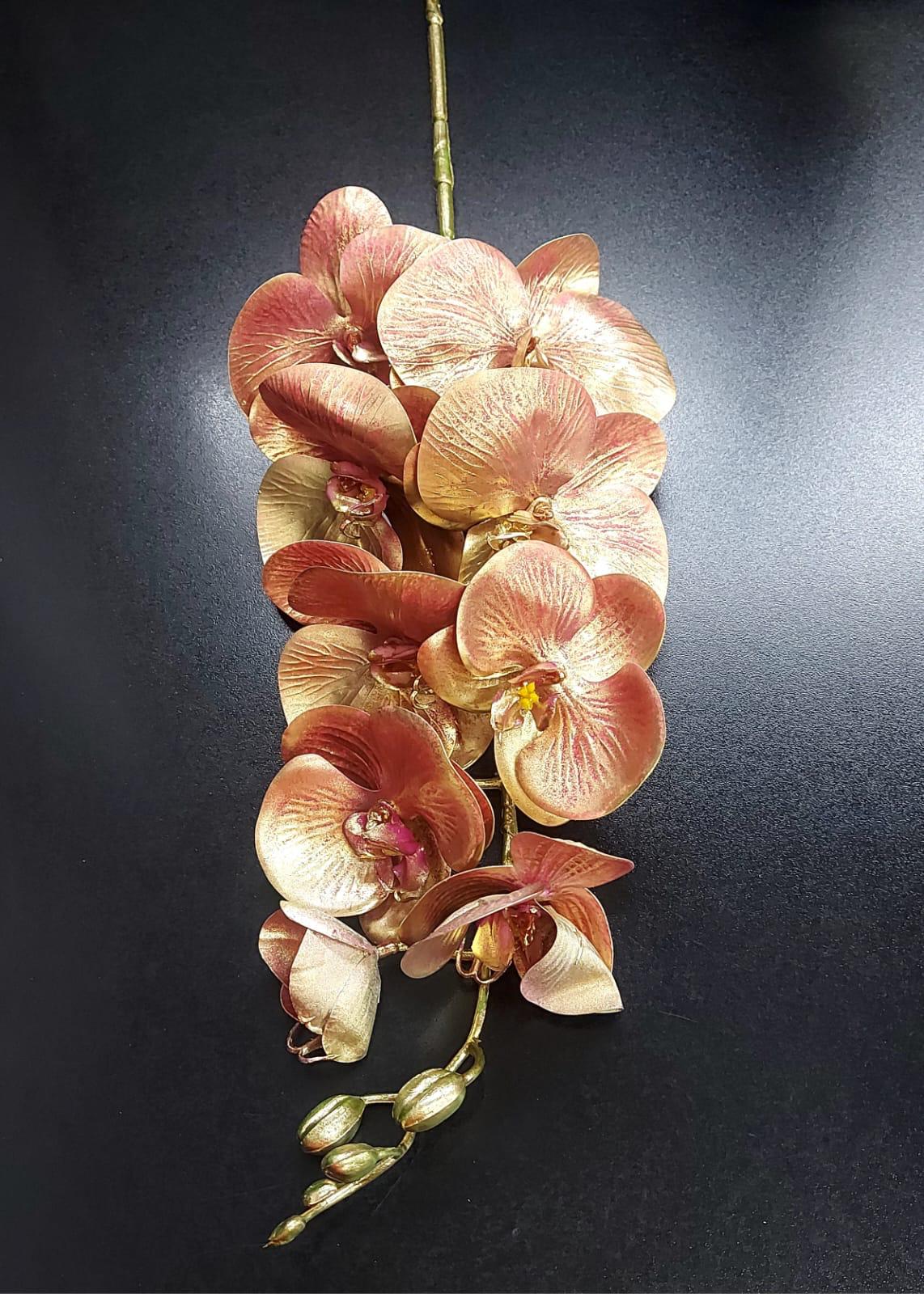 Orhidee artificială roz-aurie din silicon – 100 cm, floare decorativă realistă