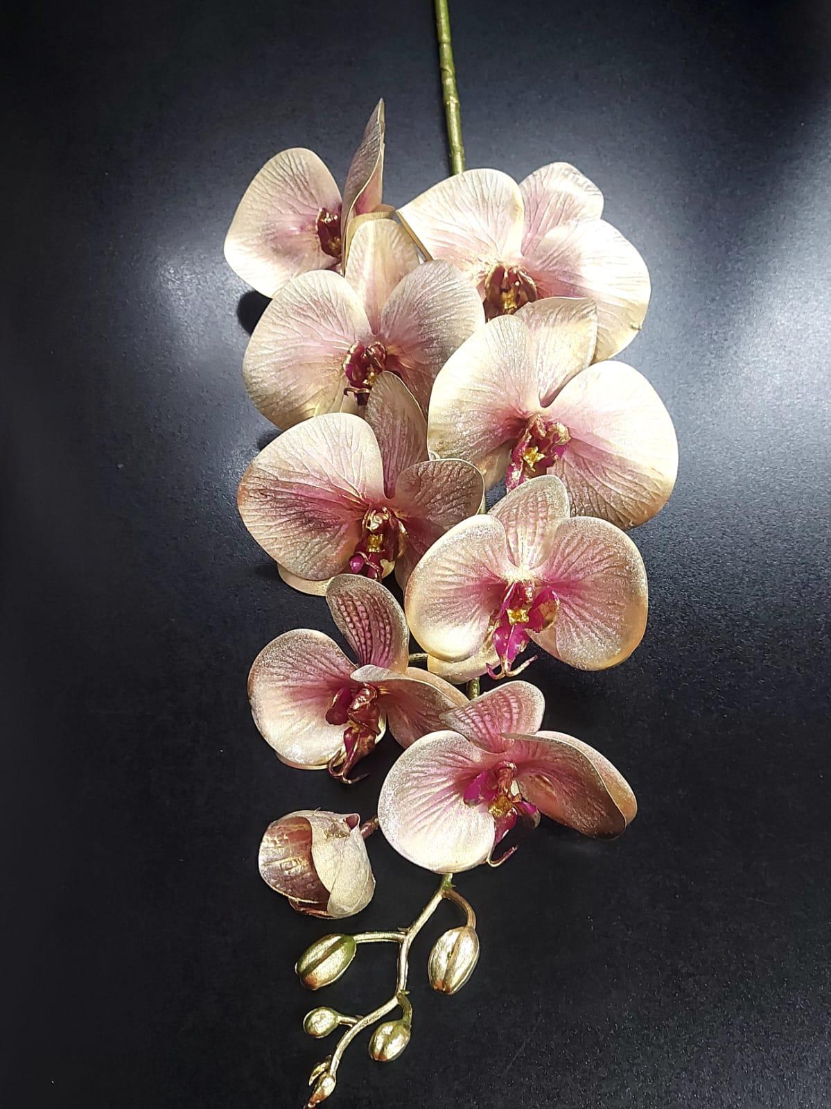 Orhidee artificială crem-roz din silicon – 100 cm, floare decorativă realistă