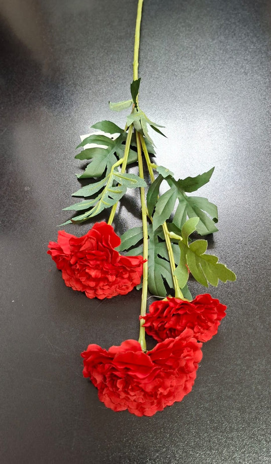 Fir garoafe roșii artificiale – 60 cm, 3 flori textile
