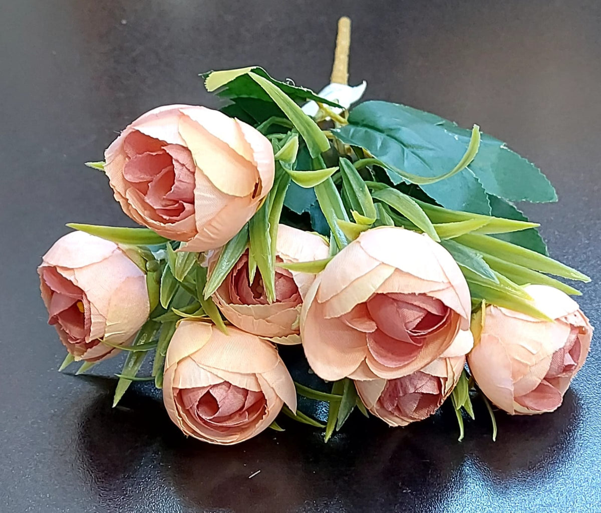 Buchet flori artificiale boboci bujor piersică-roz – 32cm aspect natural