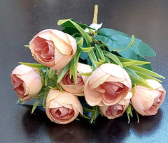 Buchet flori artificiale boboci bujor piersică-roz – 32cm aspect natural