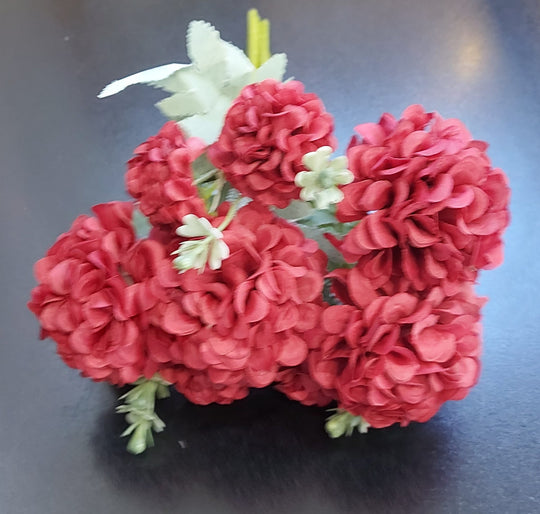 Buchet flori artificiale crizanteme rosie – 30cm, flori mici, aspect pufos și elegant
