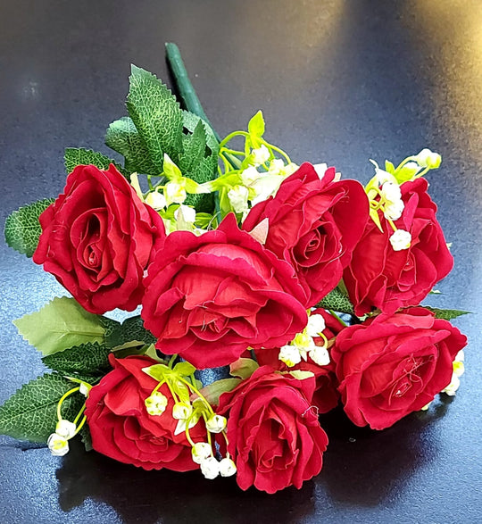 Buchet flori artificiale trandafiri rosii – 34cm, aspect natural