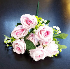 Buchet flori artificiale trandafiri roz deschis – 34cm, aspect natural