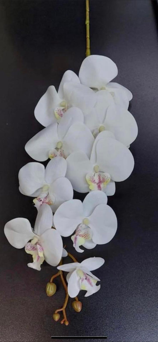 Orhidee artificială albă din silicon – 100 cm, floare decorativă realistă