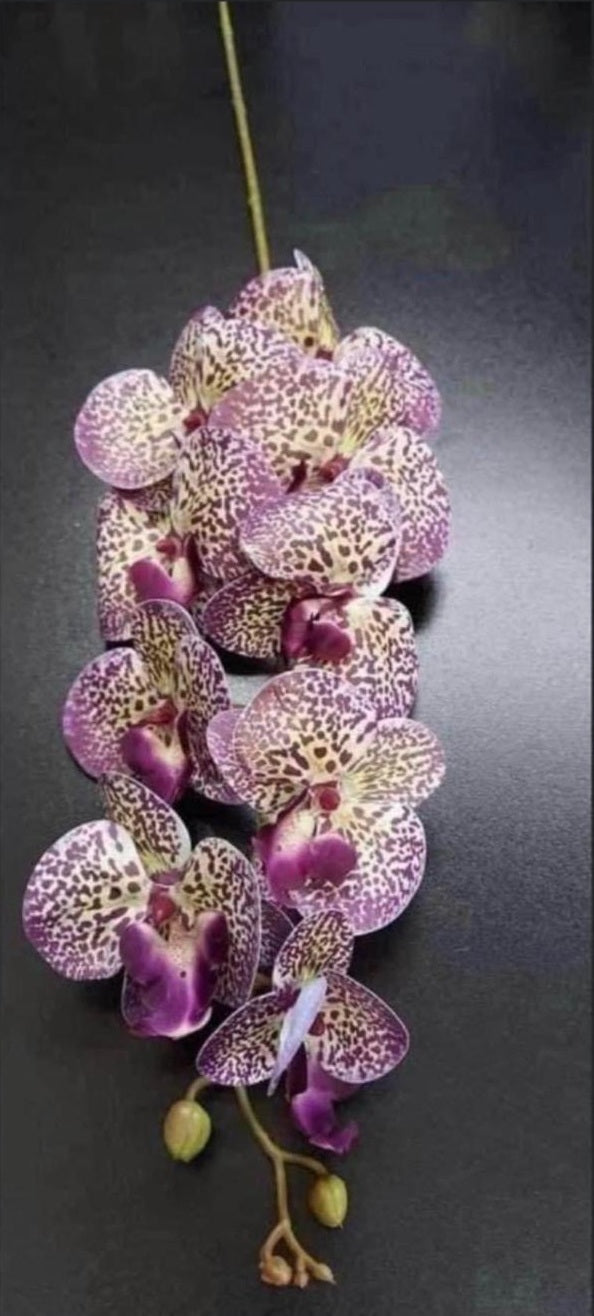 Orhidee artificială violet cu model leopard – 100 cm, floare decorativă realistă