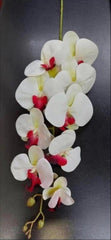 Orhidee artificială albă cu interior roșu – 100 cm, floare decorativă realistă