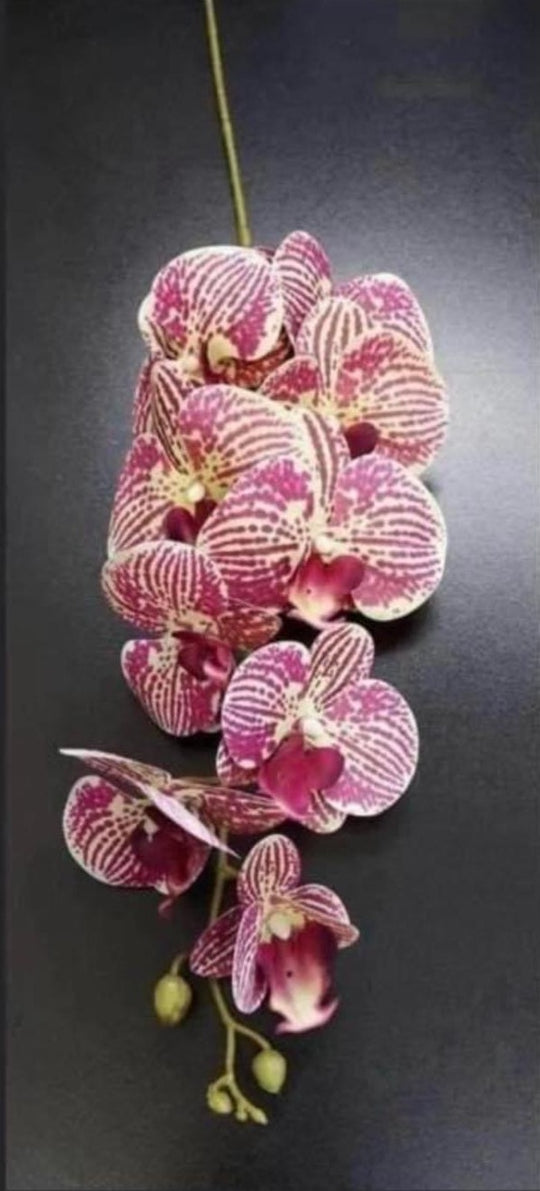 Orhidee artificială mov cu dungi bordo – 100 cm, floare decorativă realistă