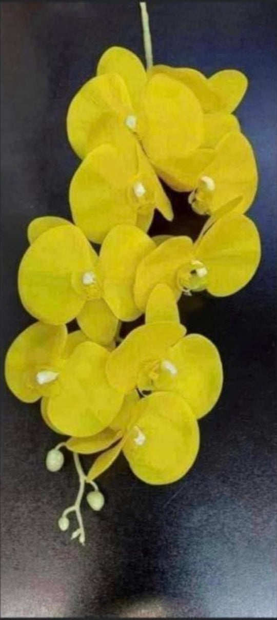 Orhidee artificială galbenă intens – 100 cm, floare decorativă realistă