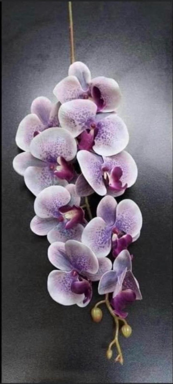 Orhidee artificială alb-lila cu accente mov – 100 cm, floare decorativă realistă