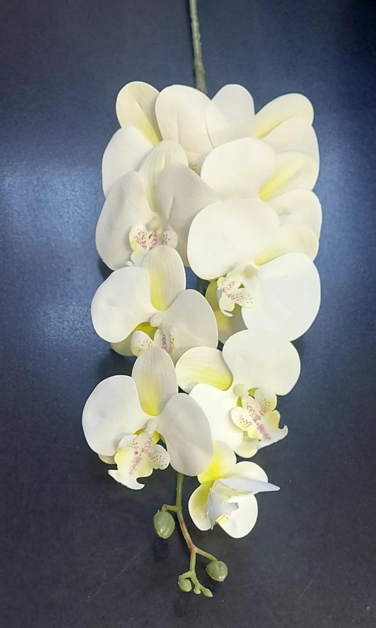Orhidee artificială alb-crem cu accente galbene – 100 cm, decorativă realistă