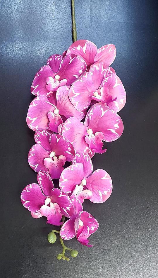 Orhidee artificială mov cu margini albe – 100 cm, decorativă realistă