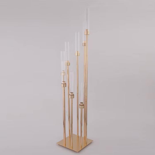 Candelabru Decorativ Vertical –147cm Structură Metalică Auriu & Tuburi din sticla