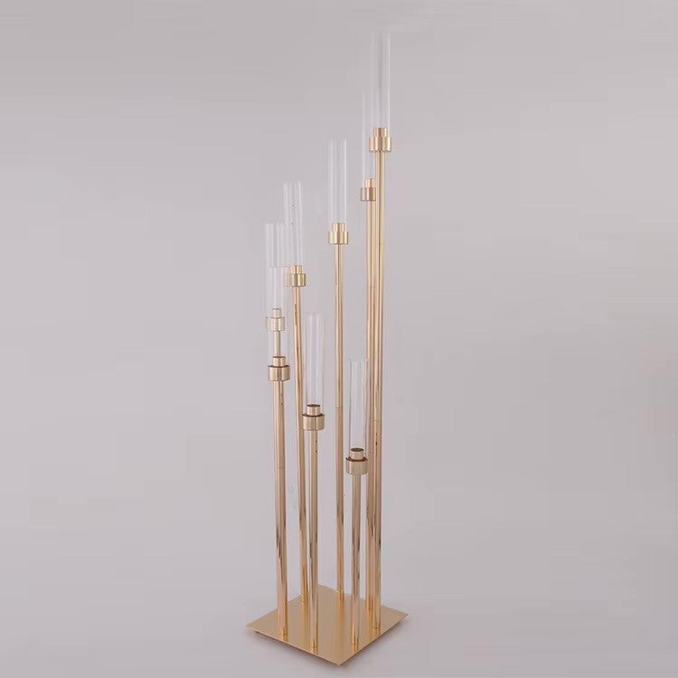 Candelabru Decorativ Vertical –147cm Structură Metalică Auriu & Tuburi din sticla
