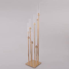 Candelabru Decorativ Vertical –147cm Structură Metalică Auriu & Tuburi din sticla