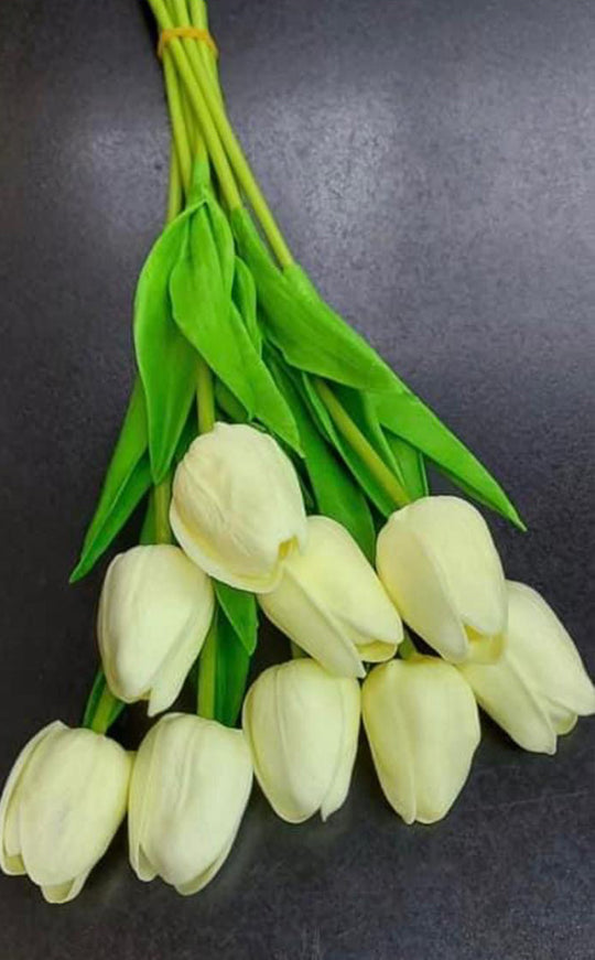 Lalele artificiale galben deschis din silicon – Set 10 bucăți