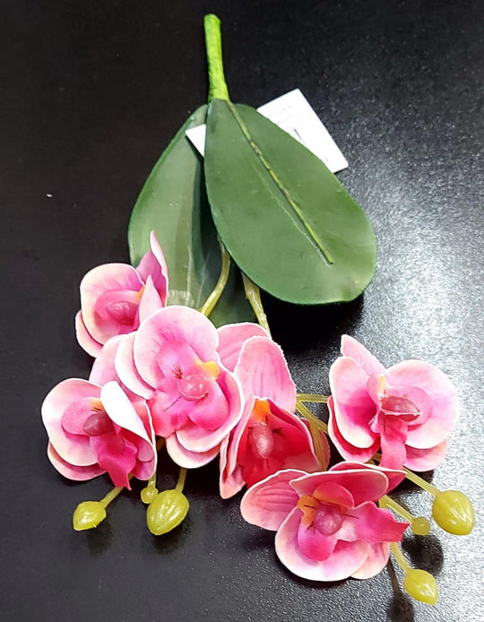 Mini Orhidee artificială roz intens cu margini albe – 20cm, decorativă realistă