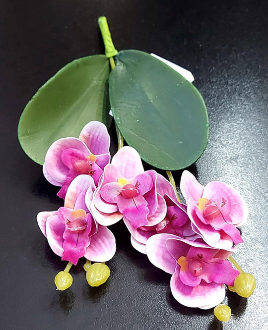 Mini Orhidee artificială mov cu tentă roz – 20cm, decorativă realistă