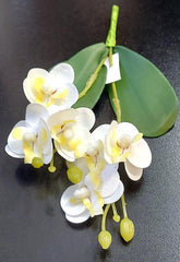 Mini Orhidee artificială albă cu accente galbene – 20cm, decorativă realistă