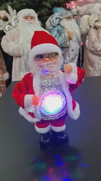 Moș Crăciun dansator cu lumini și baterii - 25cm