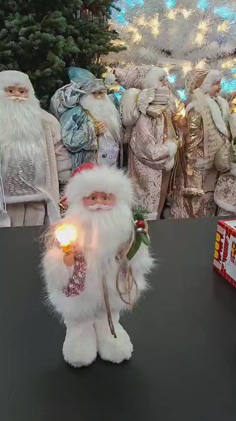 Moș Crăciun alb cu lumină, decor festiv de iarnă - 30cm