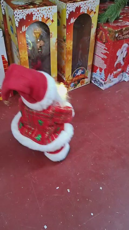 Moș Crăciun decorativ cu baterii, costum roșu - 25cm