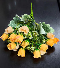 Buchet artificial cu trandafiri portocalii – 30 cm, flori mici