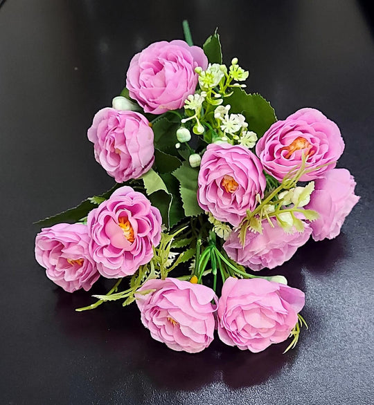 Buchet artificial cu trandafiri roz – 30 cm, flori mici
